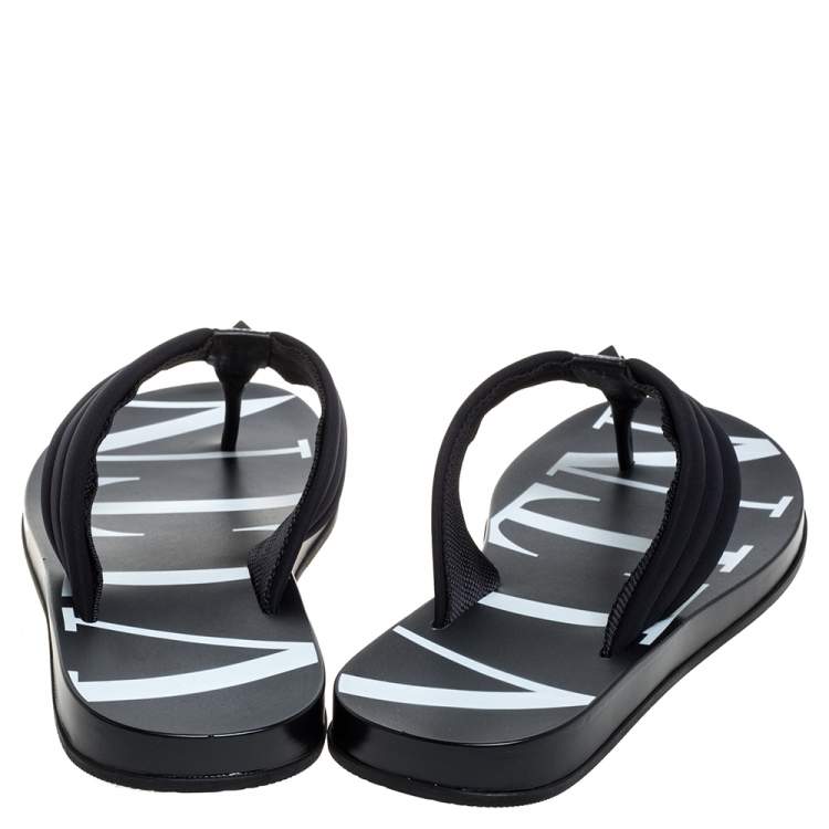 Pre Owned Valentino Black Fabric and Leather Trim VLTN Flip Flops Size 42