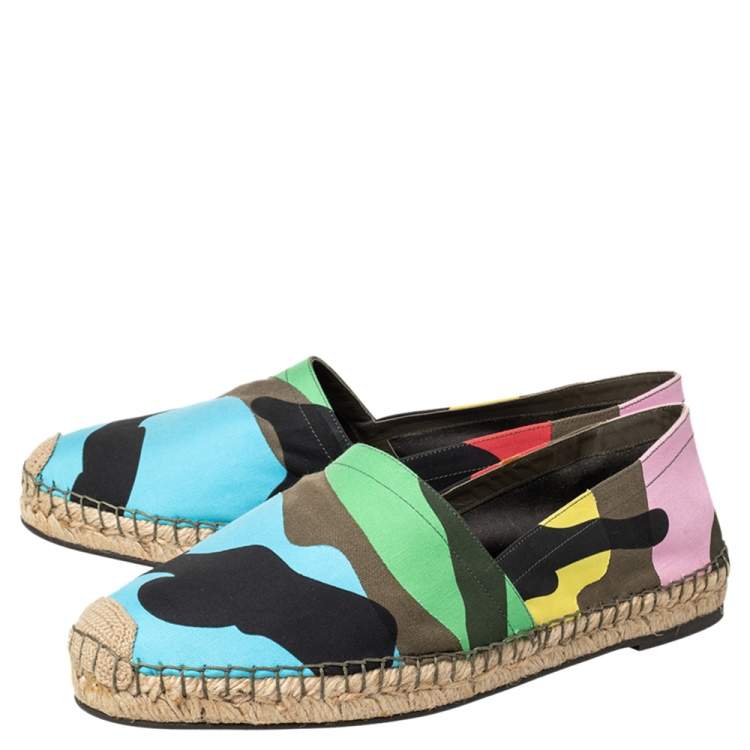 Pre Owned Valentino Multicolour Camouflage Canvas Espadrilles Flats Size 43
