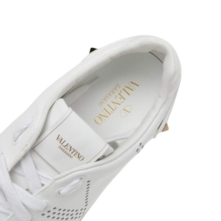 Pre Owned Valentino White Perforated Leather Backnet Rockstud Low Top Sneakers Size 40