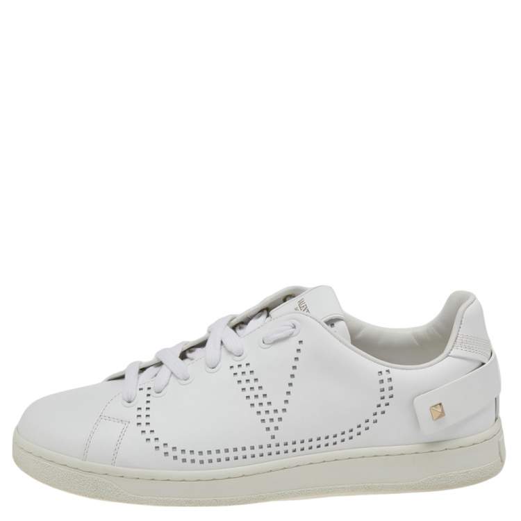 Pre Owned Valentino White Perforated Leather Backnet Rockstud Low Top Sneakers Size 40