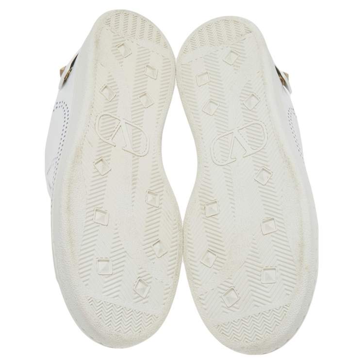 Pre Owned Valentino White Perforated Leather Backnet Rockstud Low Top Sneakers Size 40