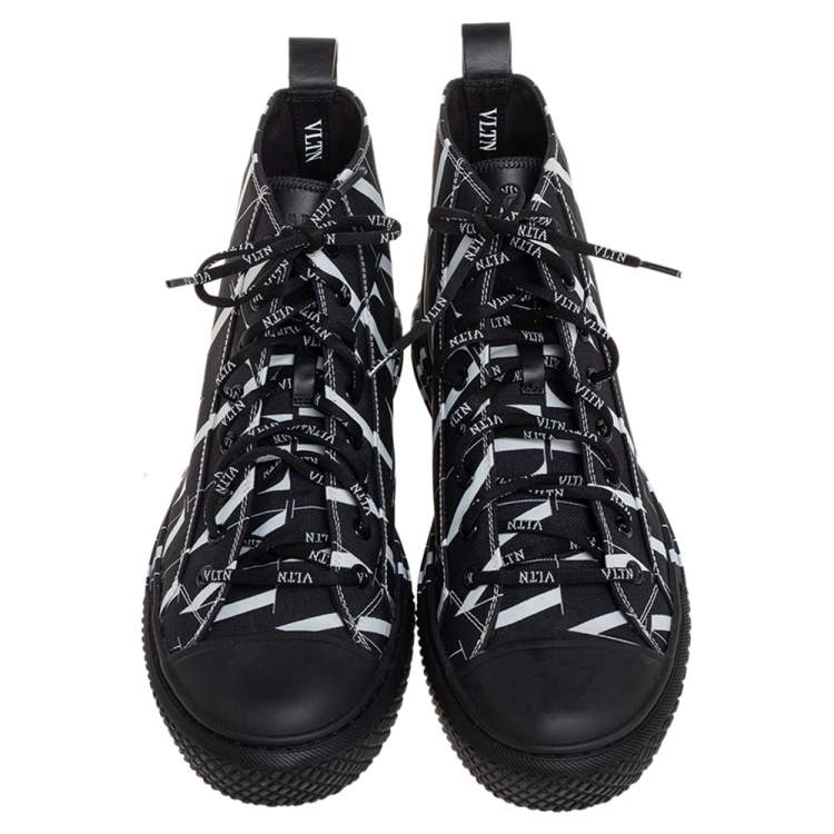 Pre Owned Valentino Black/White Canvas  VLTN High Top Sneakers Size 40