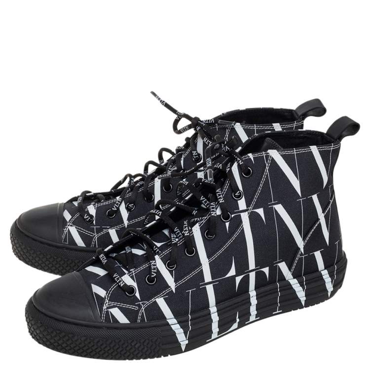 Pre Owned Valentino Black/White Canvas  VLTN High Top Sneakers Size 40
