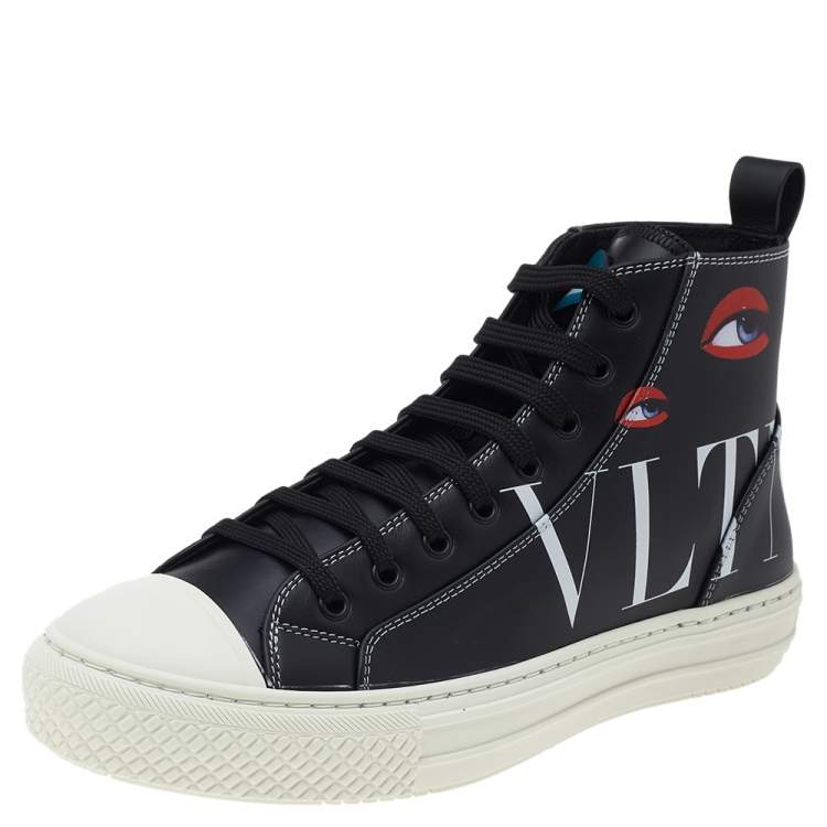 Valentino x Emilio Villalba Black Leather VLTN High Top Sneakers Size ...