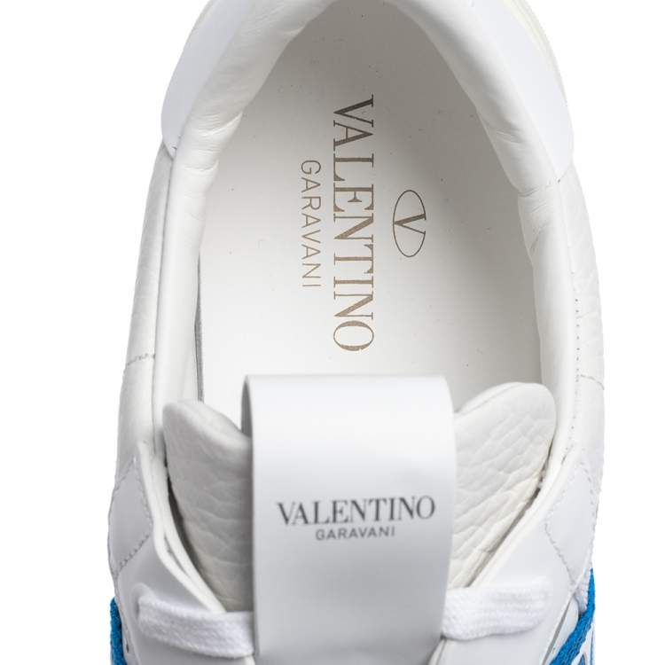 Pre Owned Valentino White/Blue Leather And Suede VLTN Low Top Sneakers Size 43