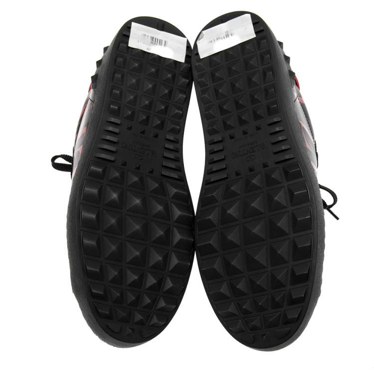 مملوكة مسبقًا Valentino Black/Red Leather VLTN Open Low Top Sneakers Size 40