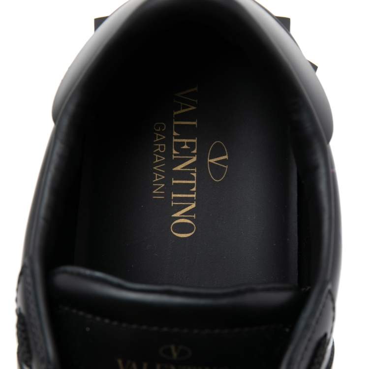 مملوكة مسبقًا Valentino Black Leather VLTN Open Low Top Sneakers Size 40