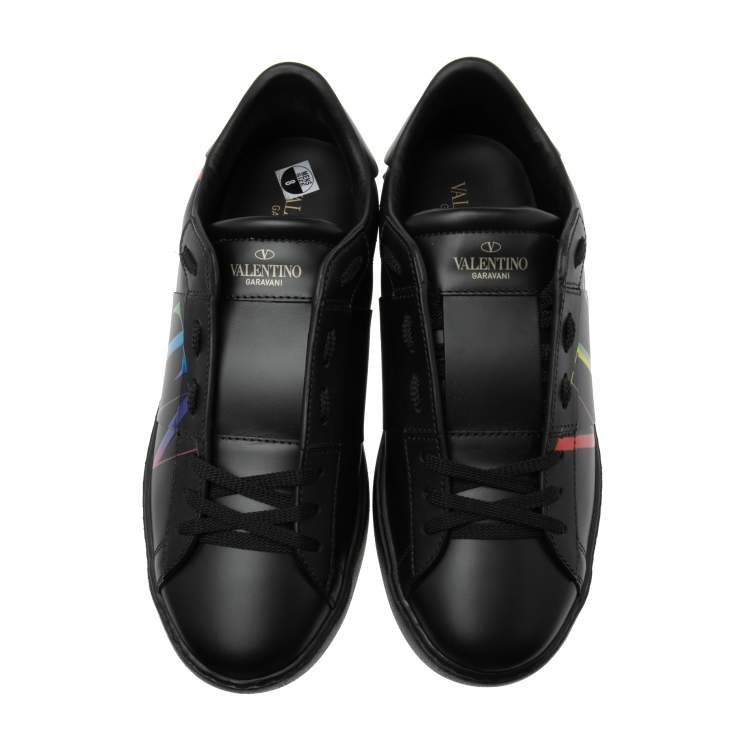 مملوكة مسبقًا Valentino Black Leather VLTN Open Low Top Sneakers Size 40