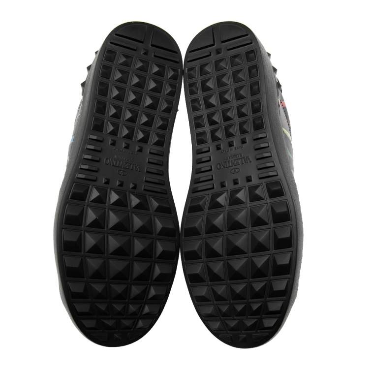 مملوكة مسبقًا Valentino Black Leather VLTN Open Low Top Sneakers Size 40