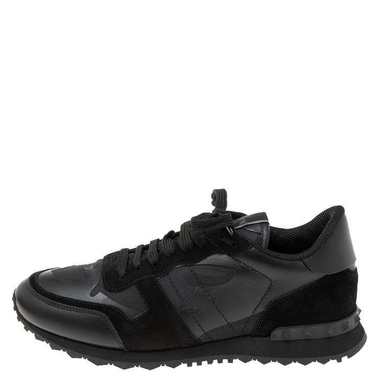 Valentino Black Camo Fabric, Leather and Suede Rockrunner Sneakers Size 43 | TLC