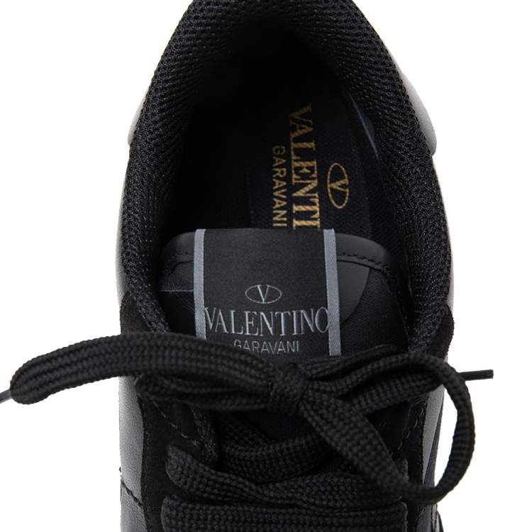 Pre Owned Valentino Black Camo Fabric, Leather and Suede Rockrunner Sneakers Size 43