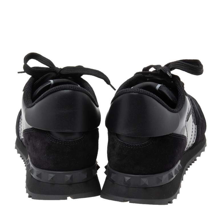Pre Owned Valentino Black Camo Fabric, Leather and Suede Rockrunner Sneakers Size 43