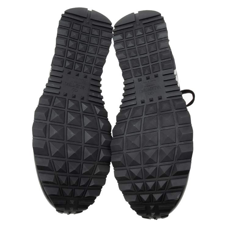 Pre Owned Valentino Black Camo Fabric, Leather and Suede Rockrunner Sneakers Size 43