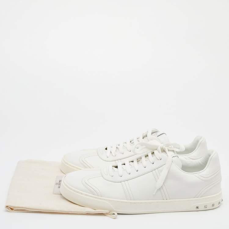 Pre Owned Valentino White Leather Flycrew Low Top Sneakers Size 45