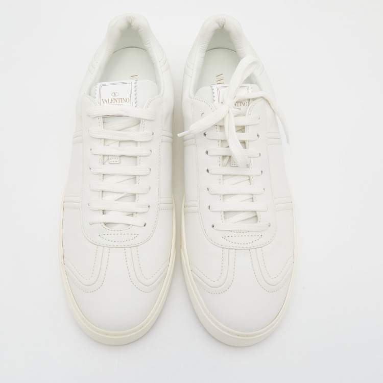 Pre Owned Valentino White Leather Flycrew Low Top Sneakers Size 45