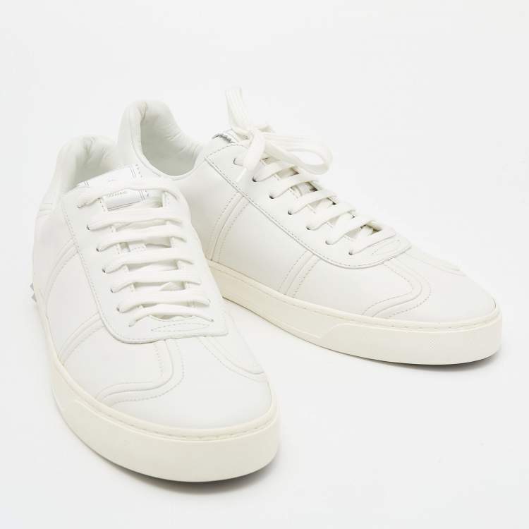 Pre Owned Valentino White Leather Flycrew Low Top Sneakers Size 45