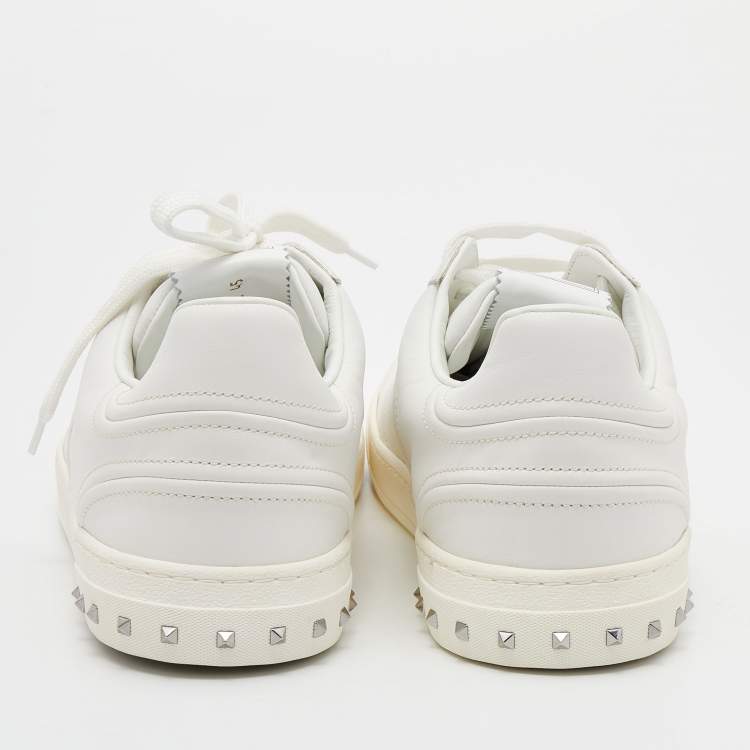 Pre Owned Valentino White Leather Flycrew Low Top Sneakers Size 45