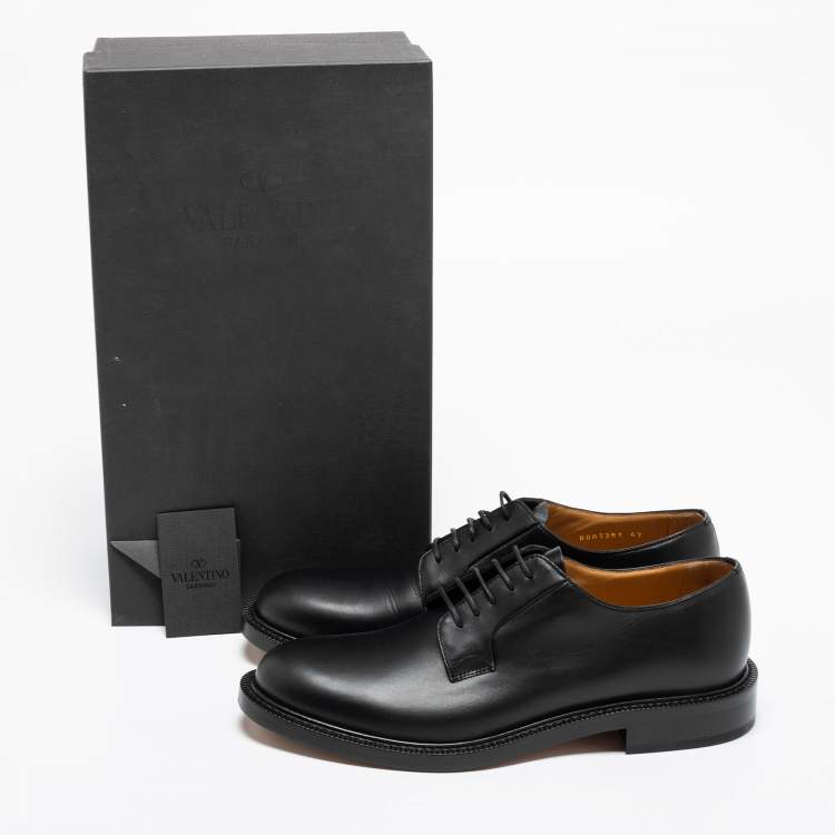 Pre Owned Valentino Black Leather Lace Up Derby Size 42