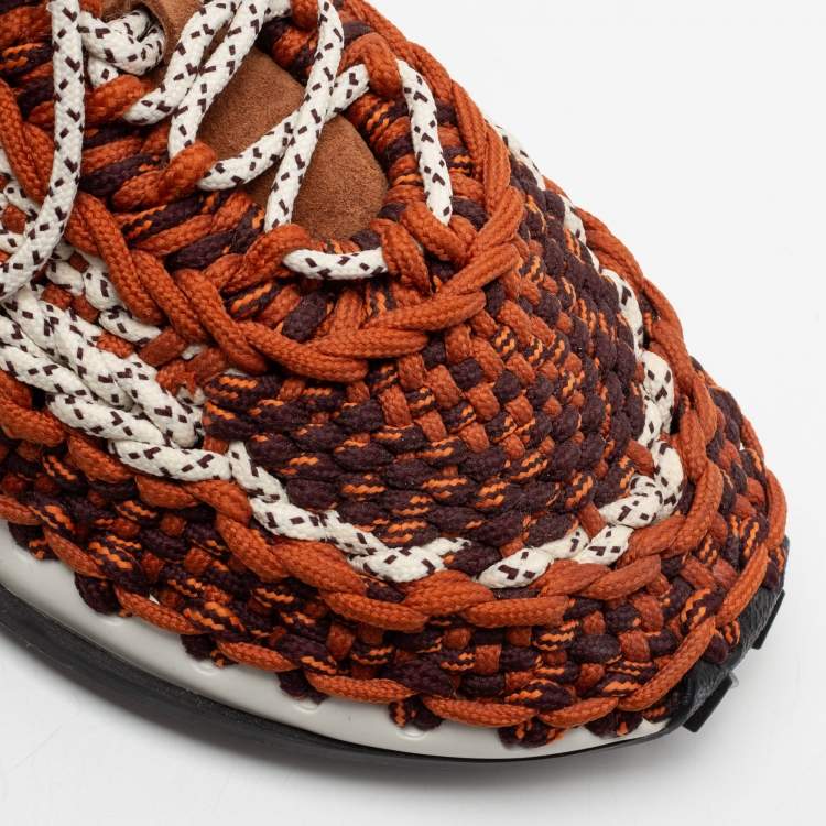 Pre Owned Valentino Multicolor Woven Fabric Crochet Low-Top Sneakers Size 41  