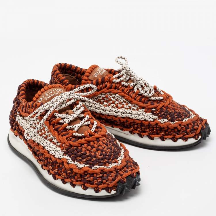 Pre Owned Valentino Multicolor Woven Fabric Crochet Low-Top Sneakers Size 41  
