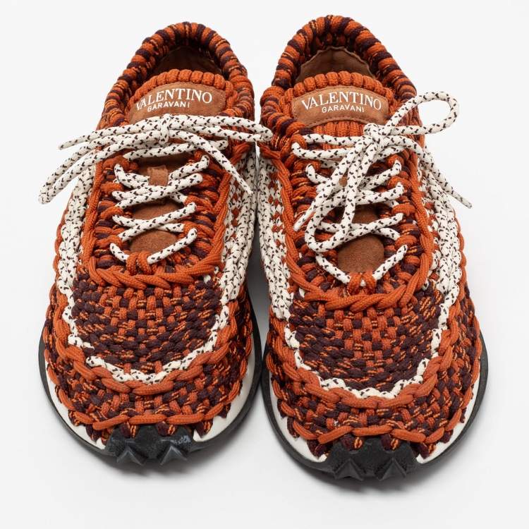 Pre Owned Valentino Multicolor Woven Fabric Crochet Low-Top Sneakers Size 41  