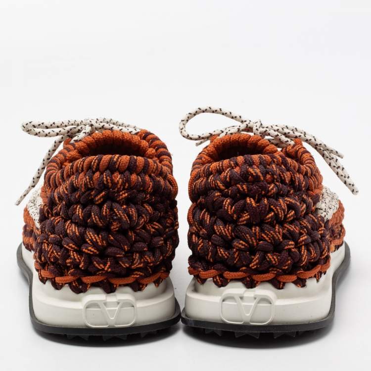 Pre Owned Valentino Multicolor Woven Fabric Crochet Low-Top Sneakers Size 41  