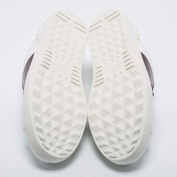 Pre Owned Valentino White/Burgundy Leather Open Sneakers Size 44