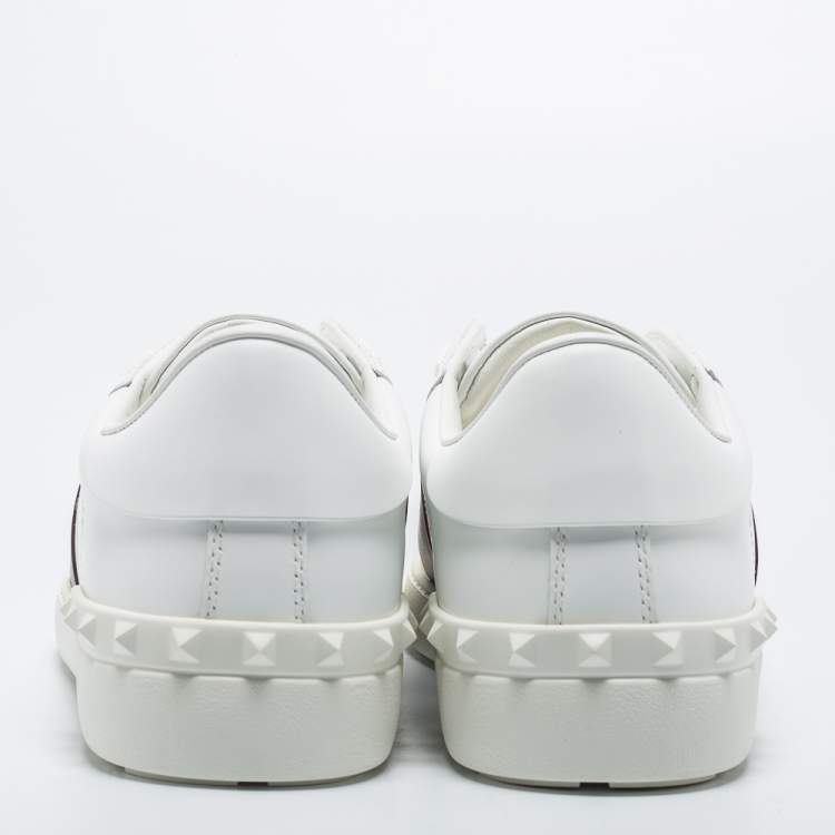 Pre Owned Valentino White/Burgundy Leather Open Sneakers Size 44
