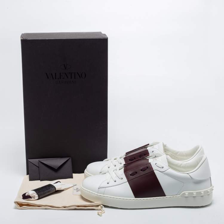 Pre Owned Valentino White/Burgundy Leather Open Sneakers Size 44