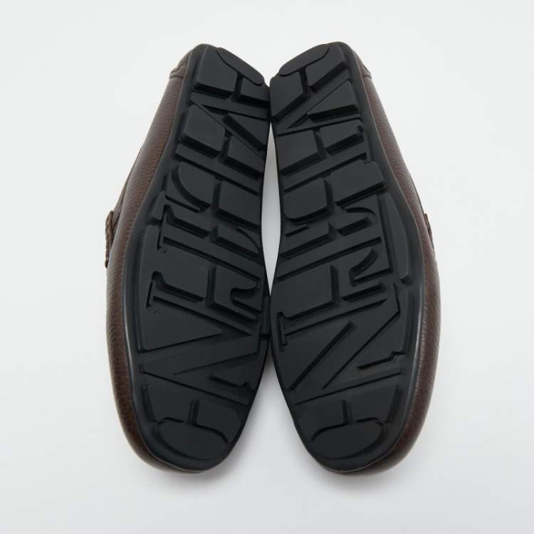 Pre Owned Valentino Dark Brown Leather VLogo Signature Loafers Size 44