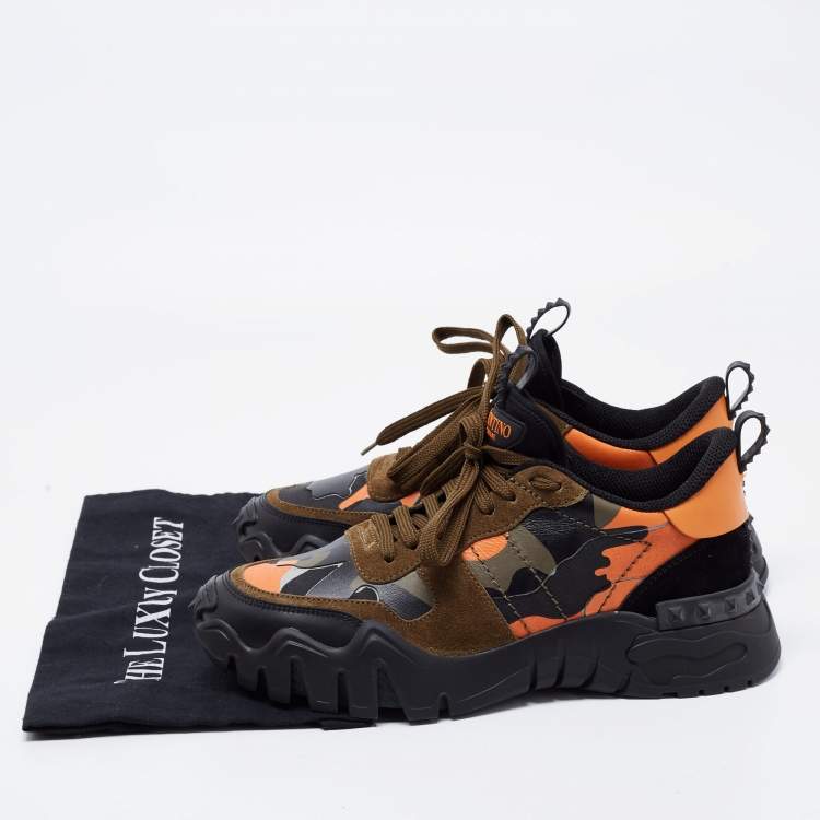 Pre Owned Valentino Multicolor Leather and Suede Rockrunner Sneakers Size 39