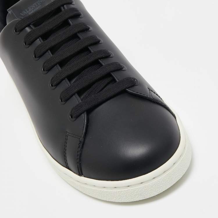 Pre Owned Valentino Black Leather Low Top Sneakers  Size 42.5
