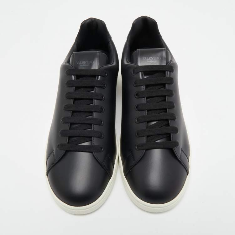 Pre Owned Valentino Black Leather Low Top Sneakers  Size 42.5