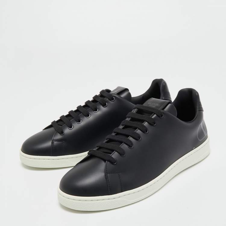 Pre Owned Valentino Black Leather Low Top Sneakers  Size 42.5