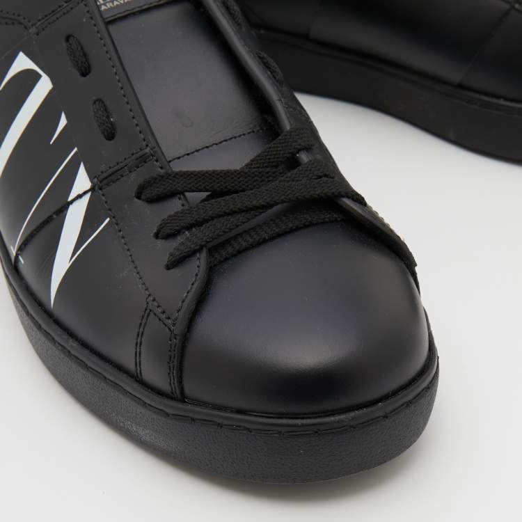 Pre Owned Valentino Black/White Leather VLTN Rockstud Low Top Sneakers Size 43.5