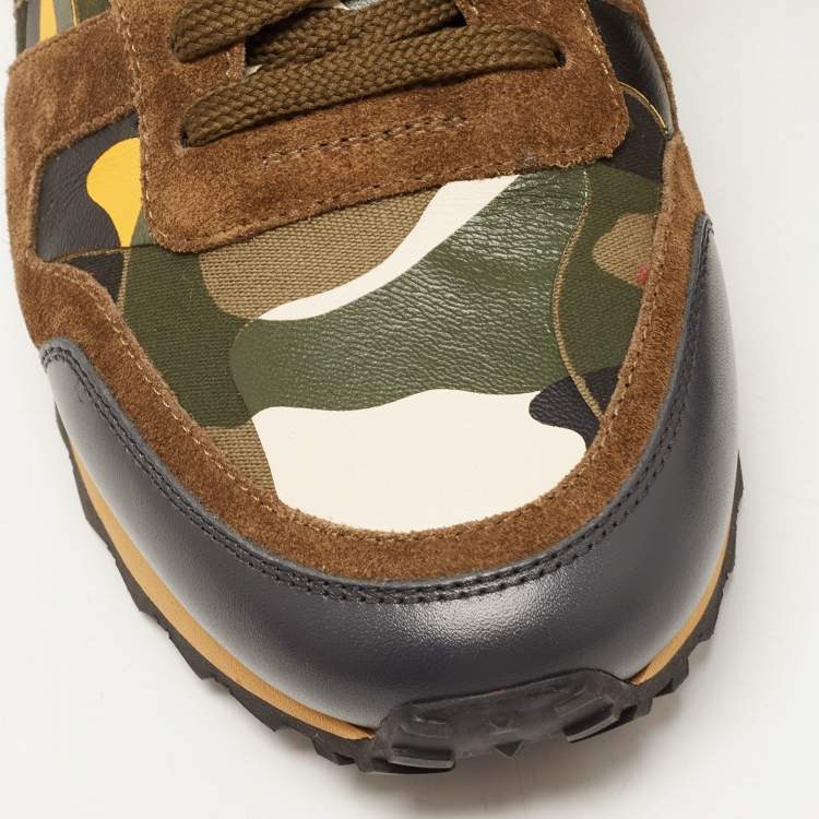 Pre Owned Valentino Multicolor Camo Print Canvas and Suede Rockrunner Sneakers Size 42.5