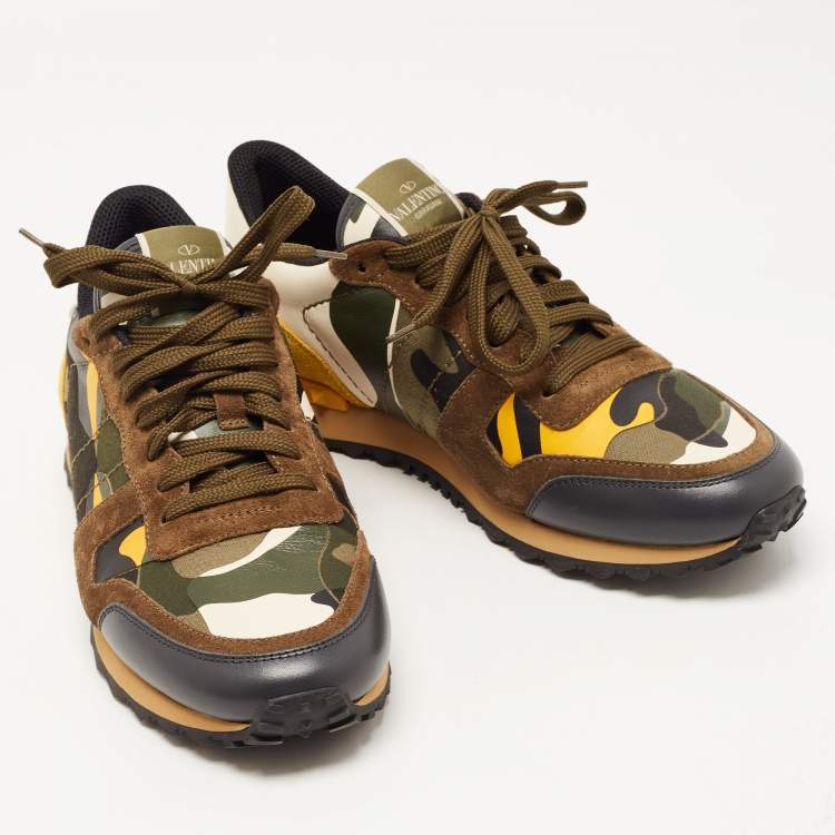 Pre Owned Valentino Multicolor Camo Print Canvas and Suede Rockrunner Sneakers Size 42.5