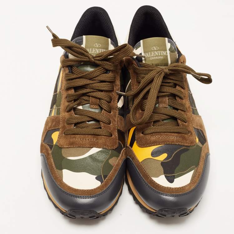 Pre Owned Valentino Multicolor Camo Print Canvas and Suede Rockrunner Sneakers Size 42.5