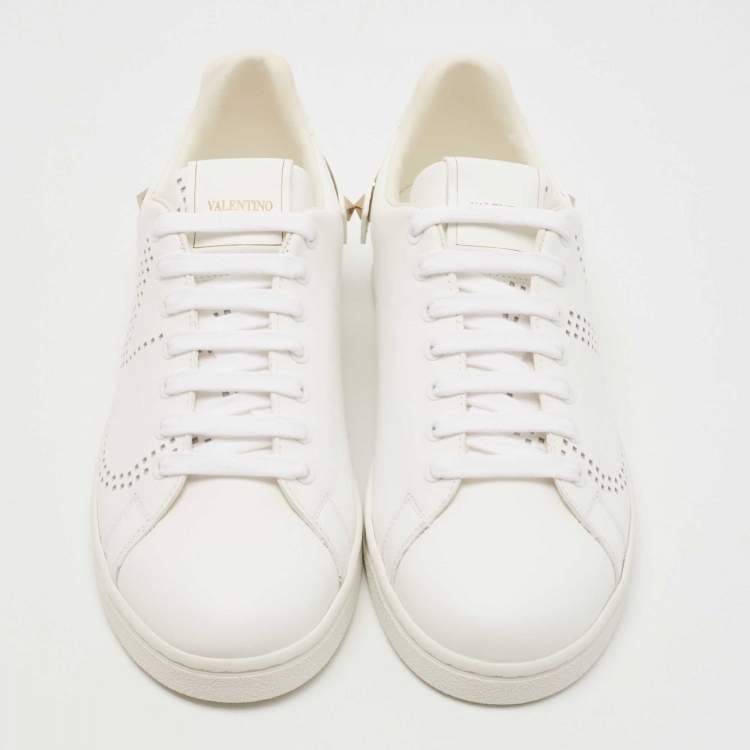 Pre Owned Valentino Garavani White Leather V-Logo Low Top Sneakers Size 39.5
