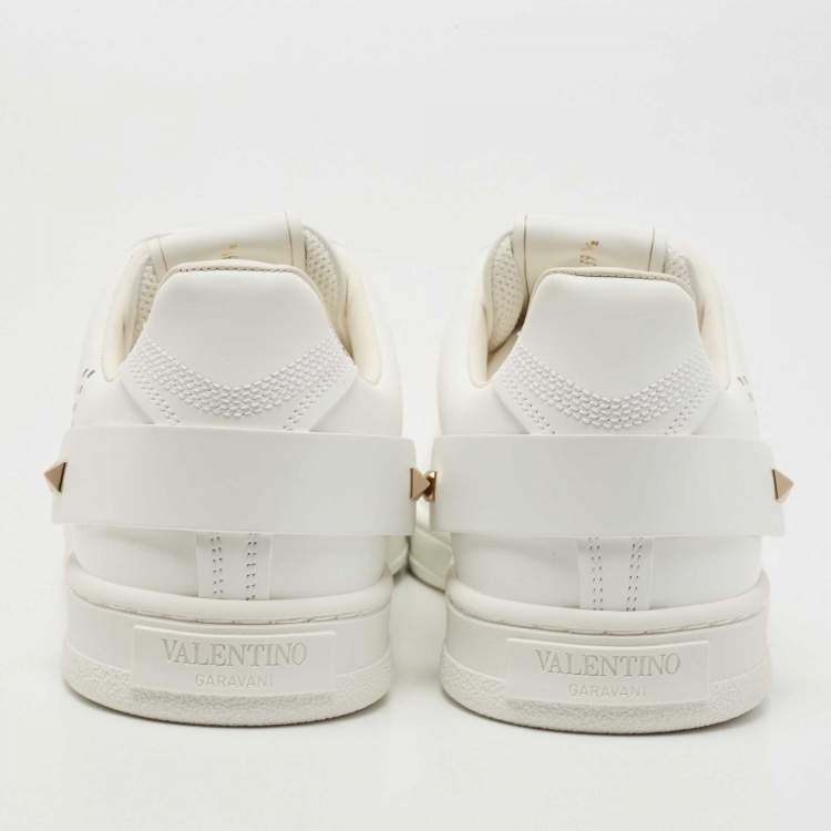 Pre Owned Valentino Garavani White Leather V-Logo Low Top Sneakers Size 39.5