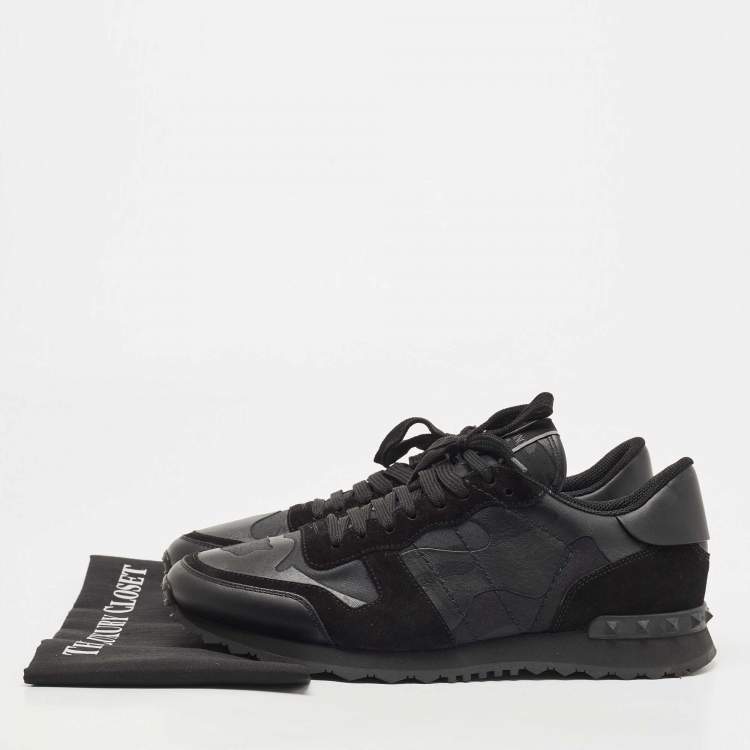 مملوكة مسبقًا Valentino Black Camouflage Print Canvas and Leather Rockrunner Sneakers Size 44