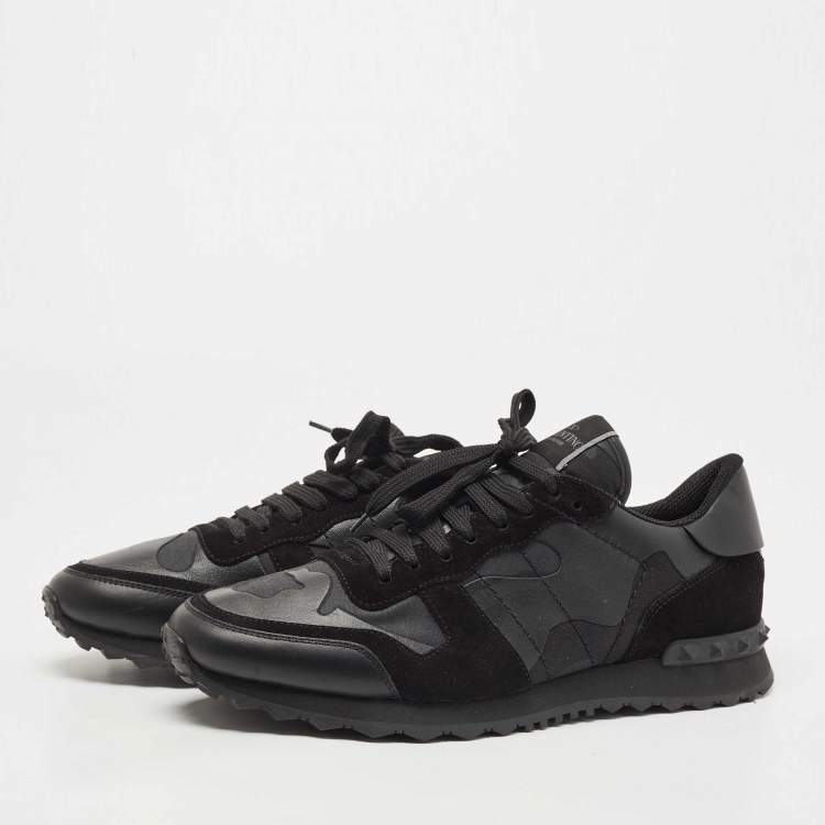 مملوكة مسبقًا Valentino Black Camouflage Print Canvas and Leather Rockrunner Sneakers Size 44