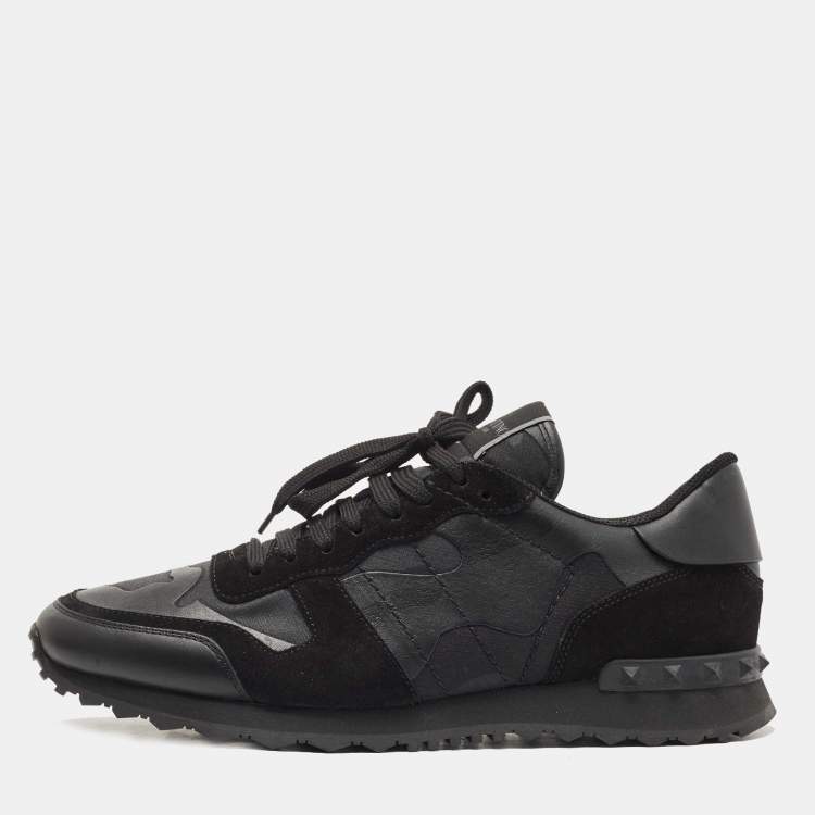 مملوكة مسبقًا Valentino Black Camouflage Print Canvas and Leather Rockrunner Sneakers Size 44