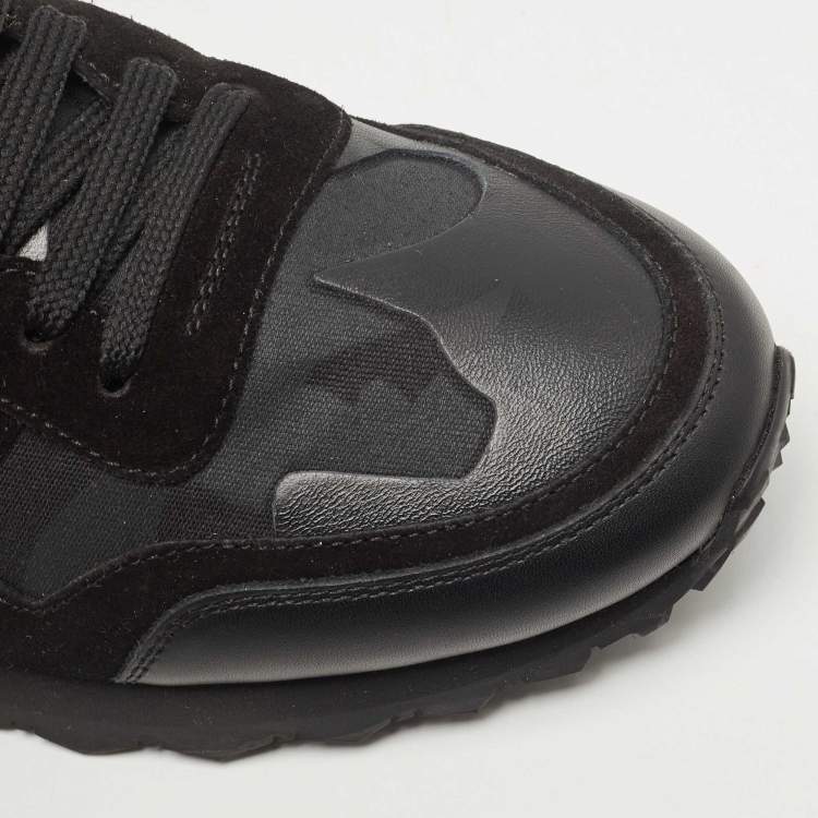 مملوكة مسبقًا Valentino Black Camouflage Print Canvas and Leather Rockrunner Sneakers Size 44