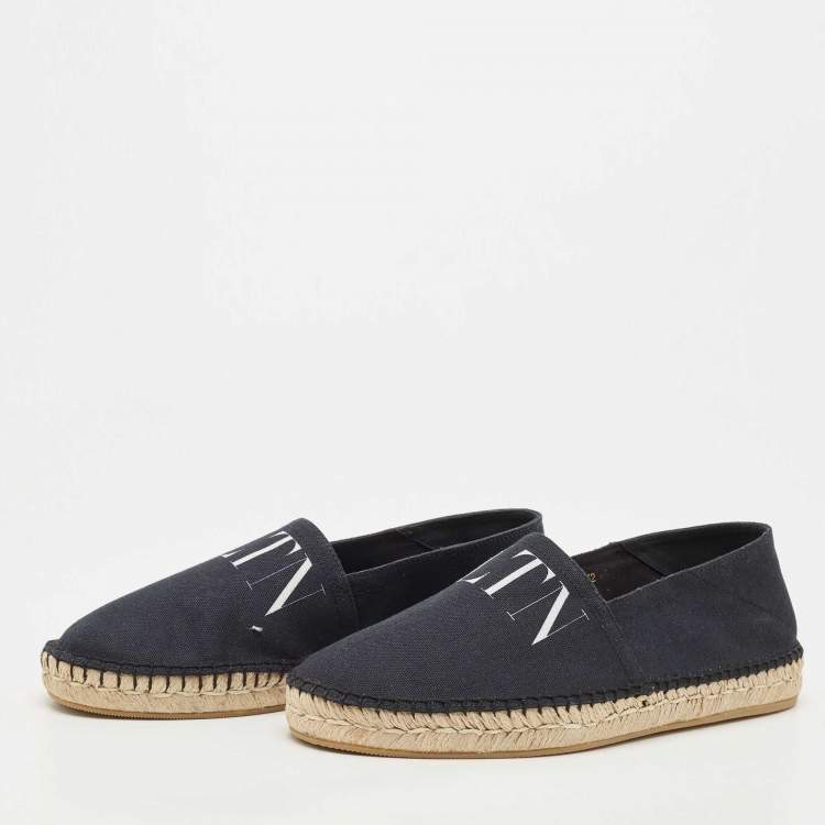 Pre Owned Valentino Navy Blue Canvas Vltn Logo Print Espadrille Flats Size 40