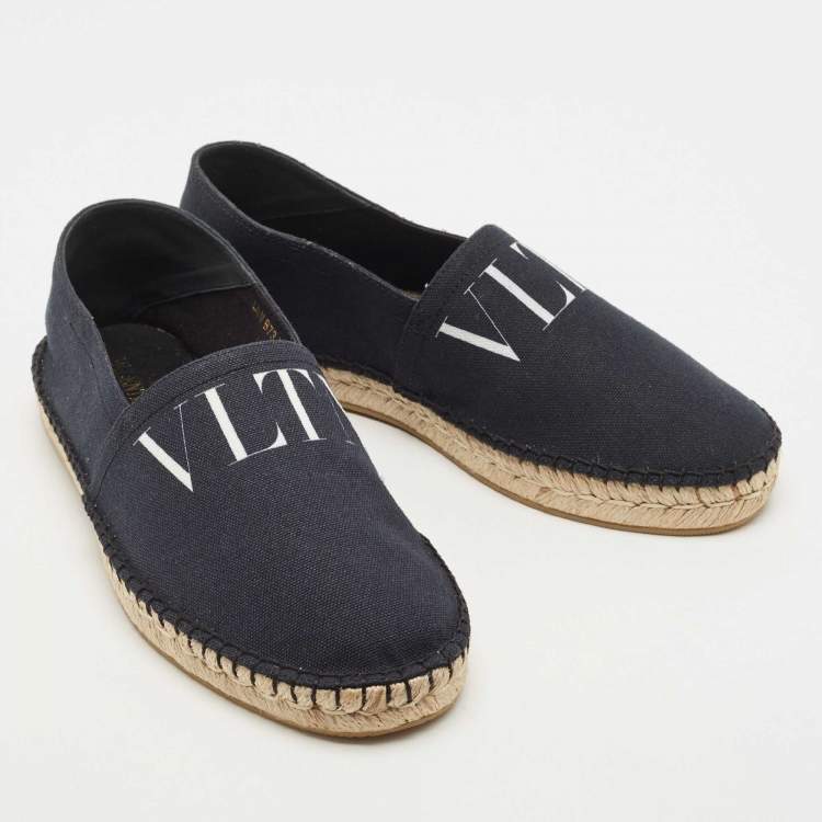 Pre Owned Valentino Navy Blue Canvas Vltn Logo Print Espadrille Flats Size 40