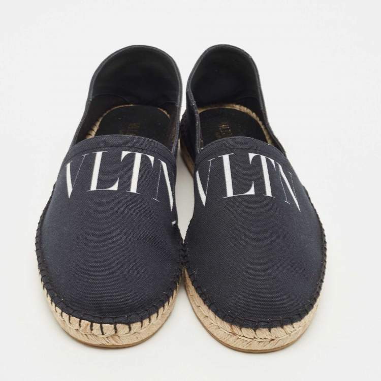 Pre Owned Valentino Navy Blue Canvas Vltn Logo Print Espadrille Flats Size 40
