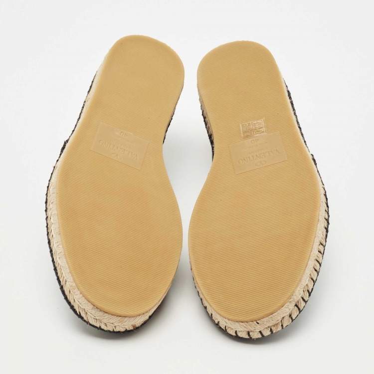 Pre Owned Valentino Navy Blue Canvas Vltn Logo Print Espadrille Flats Size 40