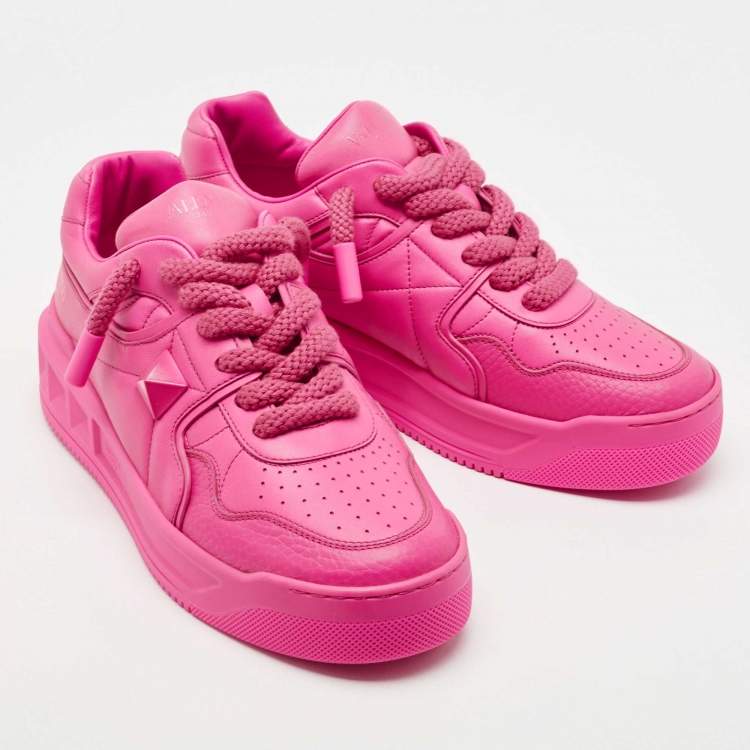 Pre Owned Valentino Pink Leather One Stud Sneakers Size 42