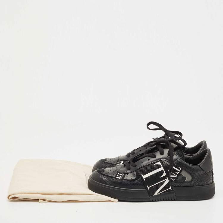 Pre Owned Valentino Black Leather VLTN Low Top Sneakers Size 42